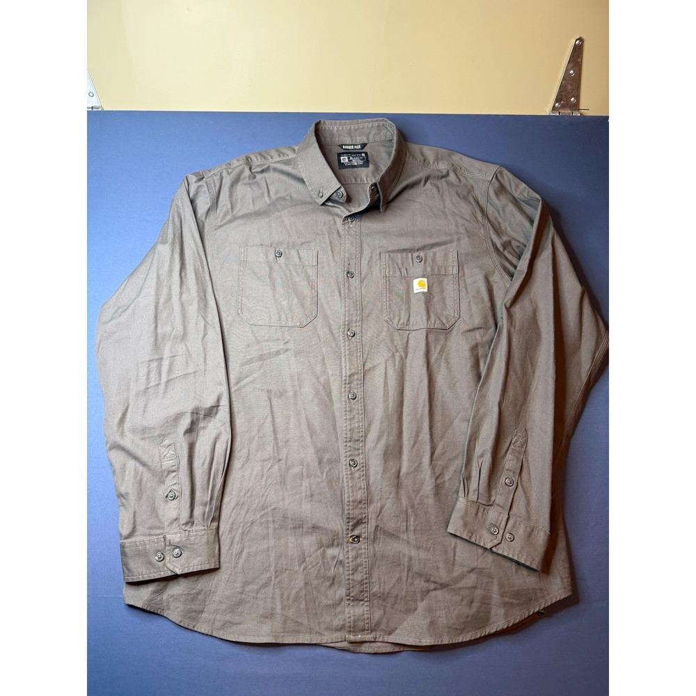 Carhartt Rugged Flex Gray Canvas Cotton Solid Long Sleeve Button-Down Shirt 3XL